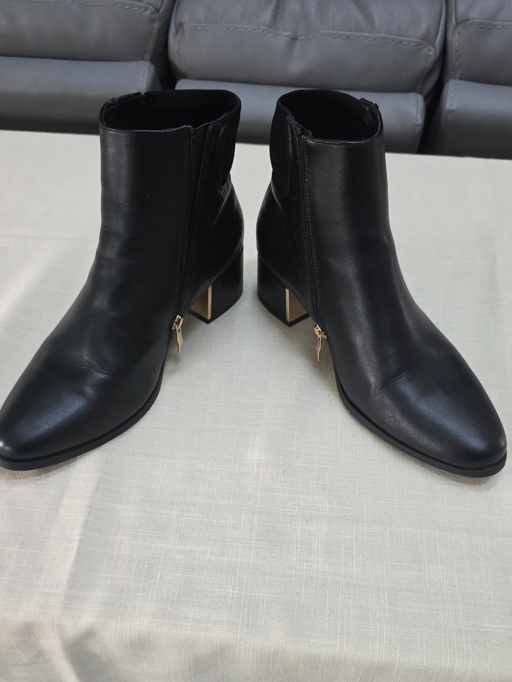 Black Women's Ankle Boots with Gold Accent